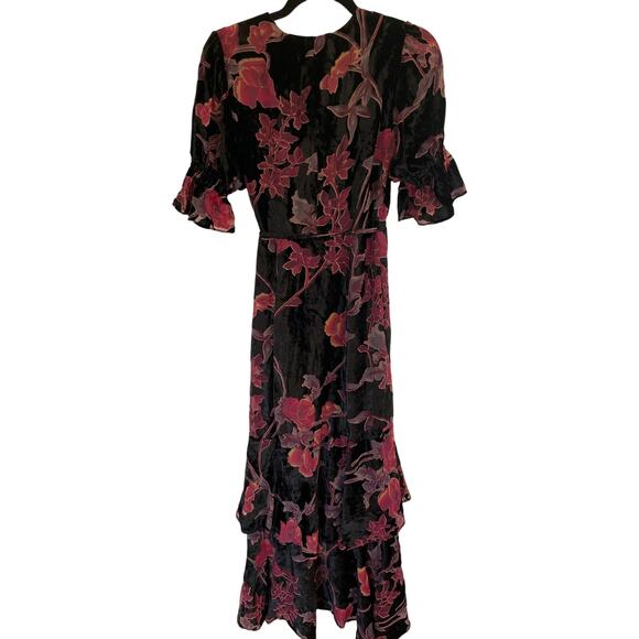 Hutch Black Motif Tiered Velvet Wrap Dress Size X Small - Picture 8 of 8